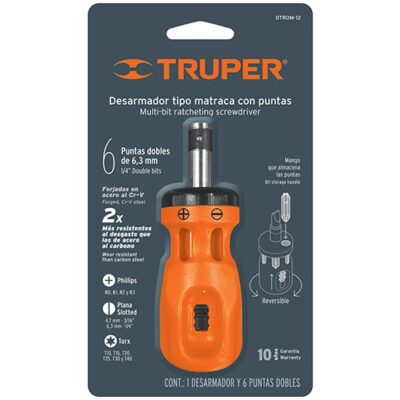 Desarmador tipo trompo con matraca 6 puntas dobles,blister DTROM-12B 10494 Truper