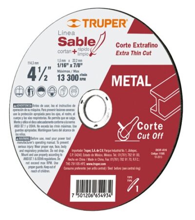 Disco Sable corte extrafino metal tipo 1 4 1/2 1. 6mm DICOF-4516 11585 Truper