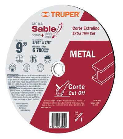 Disco 'Sable', corte extrafino metal, tipo 1, 9' DICOF-9020 11587 Truper