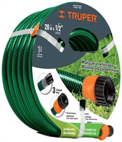 Manguera 20 m, 1/2' reforzada 3 capas conexiones plásticas MAN-20X1/2RE 16052 Truper