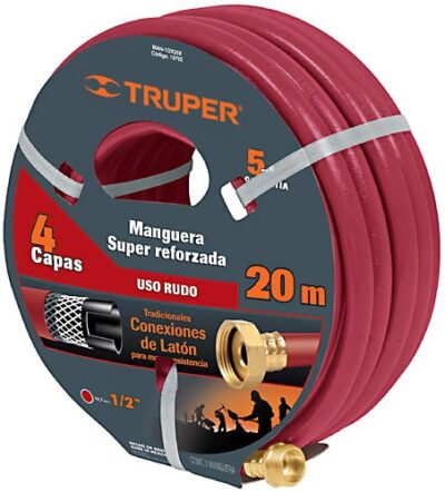 Manguera 20 m 1/2 super reforzada 4 capas MAN-20x1/2X 19792 Truper