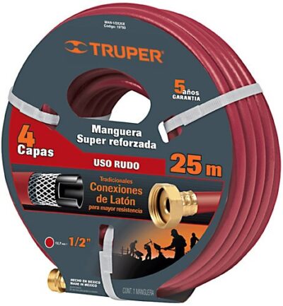 Manguera 1/2' super reforzada 4 capas 25m largo MAN-25x1/2X 19793 Truper