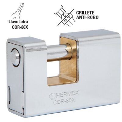 Candado antipalanca 80 mm llave tetra COR-80X 43373 Hermex