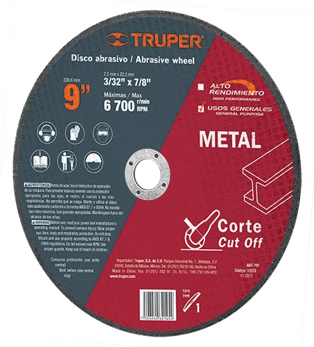Disco para corte de metal 9 usos generales ABT-791 12572 Truper 1 Disco para corte de metal 9 usos generales ABT-791 12572 Truper