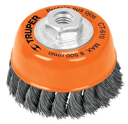 Carda copa, alambre trenzado fino 3 pulgadas milimétrica p/esmeril CT-608M 14184 Truper 1 Carda copa, alambre trenzado fino 3 pulgadas milimétrica p/esmeril CT-608M 14184 Truper