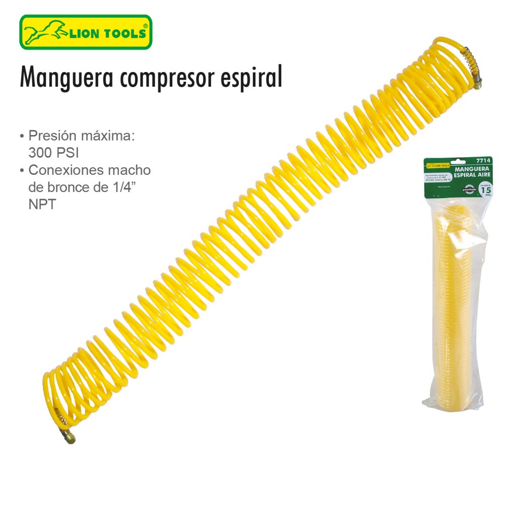 MANGUERA AIRE NEUMATICA ESPIRAL 1/4 15 MTS LION TOOLS 2