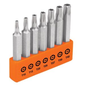 Juego de 7 puntas Torx con seguro, largo 2' en organizador P7-20TS 17813 Truper