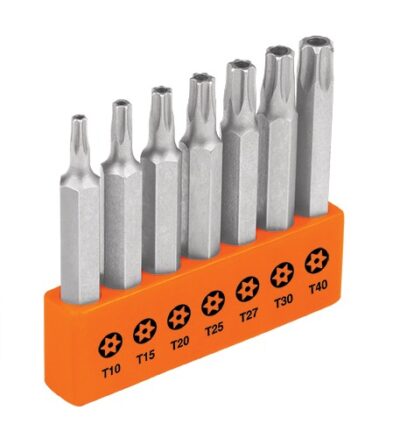 Juego de 7 puntas Torx con seguro, largo 2' en organizador P7-20TS 17813 Truper