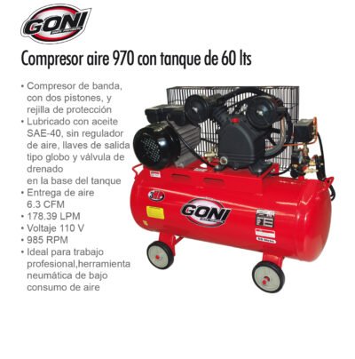 COMPRESOR AIRE GONI 3.0 HP 970 CON TANQUE 60 LTS 1