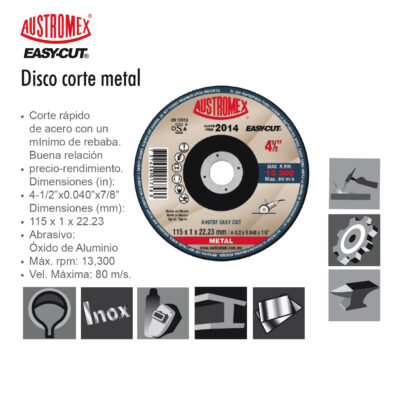 DISCO PARA CORTE METAL 2014 AUSTROMEX EASY CUT 4 1/2