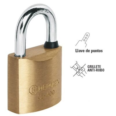 Candado 40mm llave de puntos  de latón CL-40Q 43300 Hermex