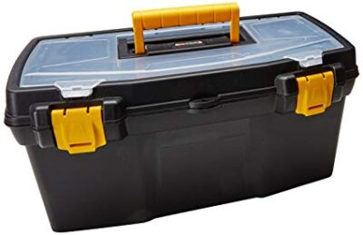 Caja para herramienta 19 pulgadas color negro con accesorios y charola con organizadora amarilla SANTUL 6410