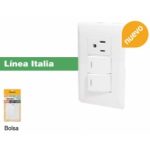 Contacto y 2 apagadores Italia con placa SANELEC 4514