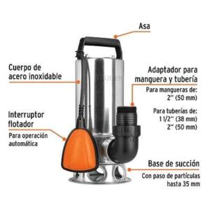 Bomba sumergible metálica para agua sucia 1-1 2 hp truper