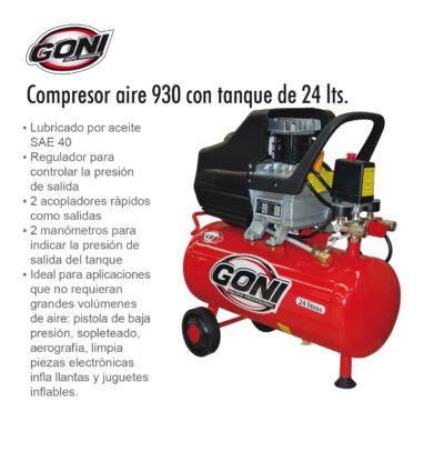 COMPRESOR AIRE GONI 2.0 HP 930 CON TANQUE 24 LTS 1