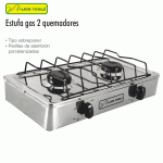 ESTUFA GAS 2 QUEMADORES CUERPO Y CUBIERTA ACERO INOX LION TOOLS 308