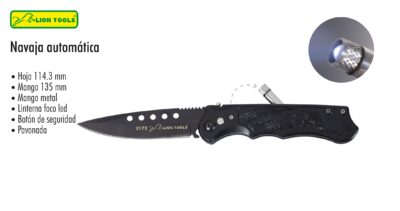 NAVAJA AUTOMATICA CON LUZ Y FUNDA 4 1/2 LION TOOLS