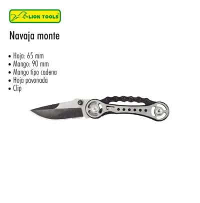 NAVAJA DE MONTE 2 1/2 PULGADAS NEGRA TIPO CADENA CON CLIP LION TOOLS
